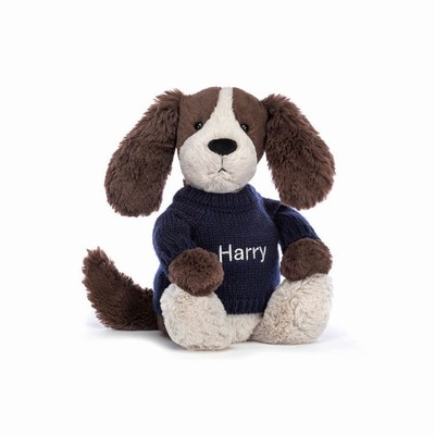 Jellycat Bashful Fudge Puppy with Navy Jumper UK | 85634XSEO